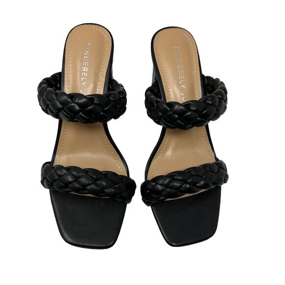 Sincerely Jules Women's Size 7.5 Iris Block Heel Braided Strap Sandals Black NEW - Picture 3 of 6